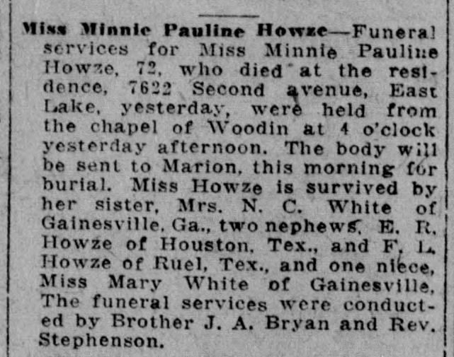 Minnie Pauline Howze obituary
